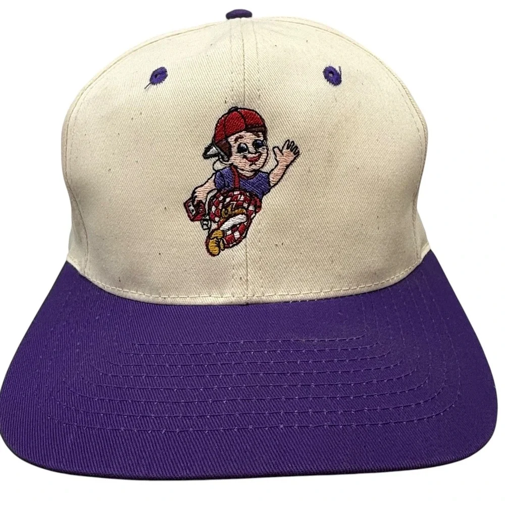 Vintage Bobs Big Boy‎ Snapback Hat Cream Purple Mascot Embroidered Cap TC